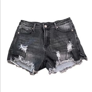 Boutique Black Distressed Denim Shorts Sz small
